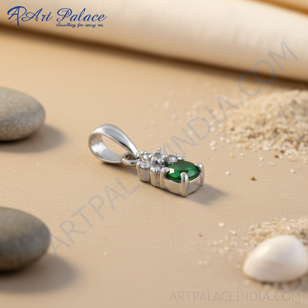 925 silver emerald pendant for women | daily wear gift