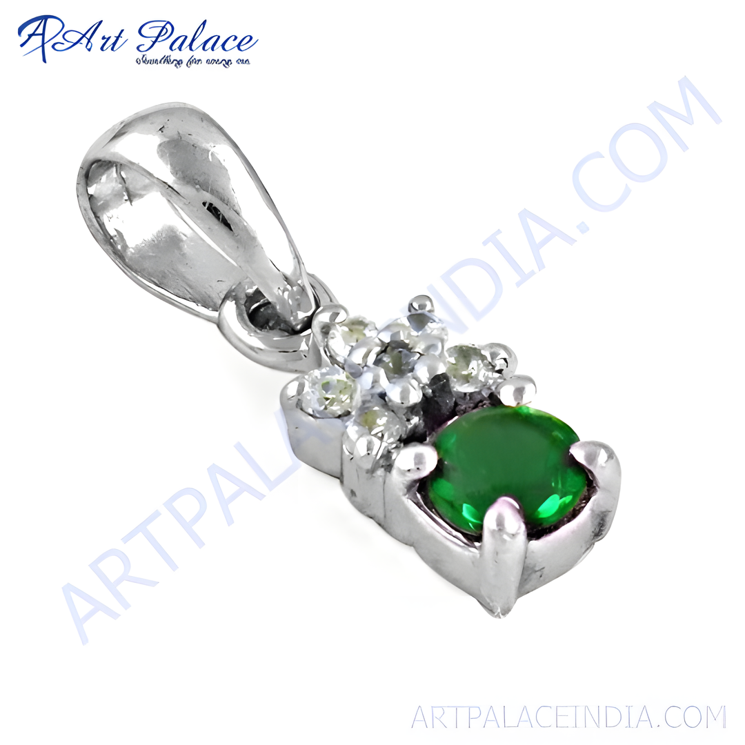 925 sterling silver emerald pendant with white gemstones, perfect for women.