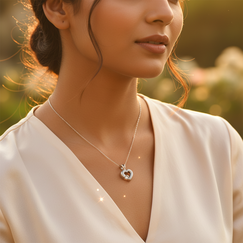 Colgante de corazón de plata con diamante - Regalo para ella | Art Palace