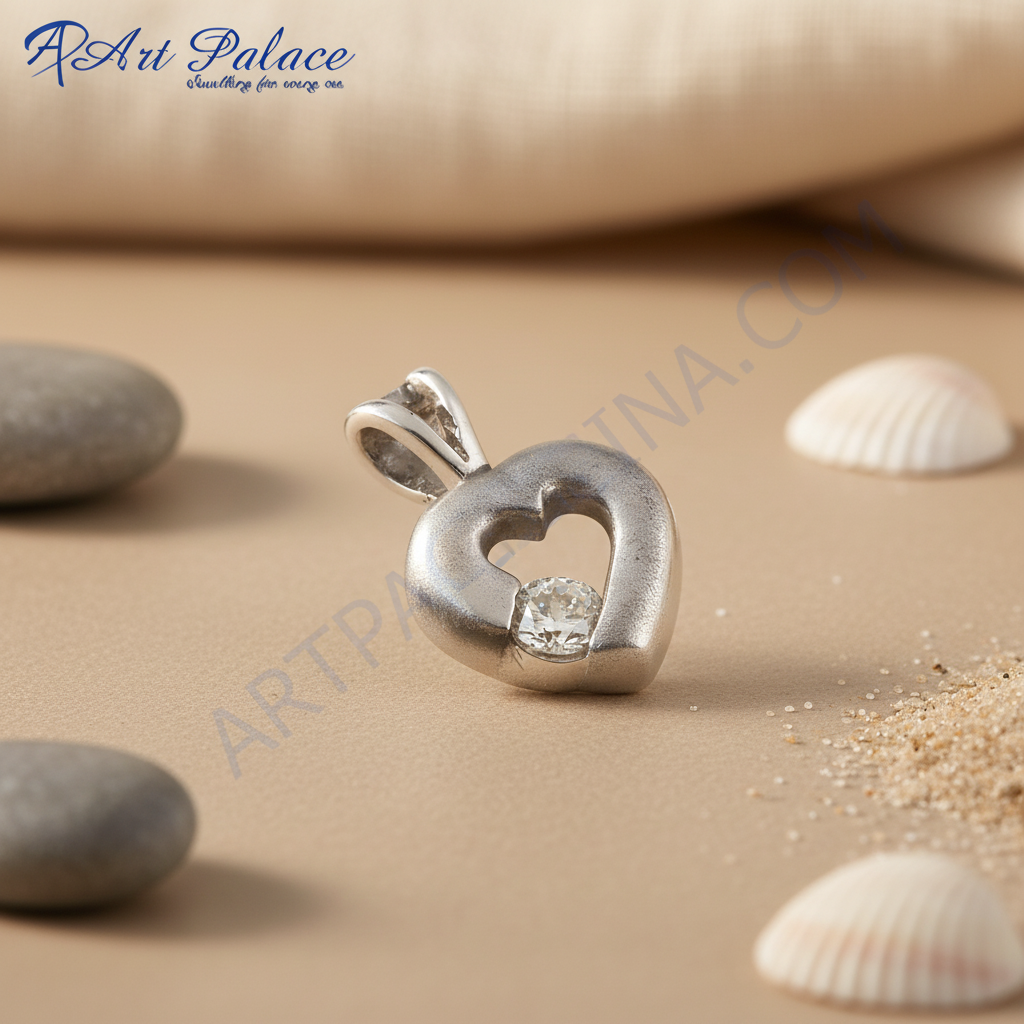 Colgante de corazón de plata con diamante   regalo para ella | art palace