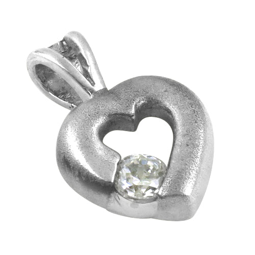 Silver heart pendant with diamond   gift for her | art palace