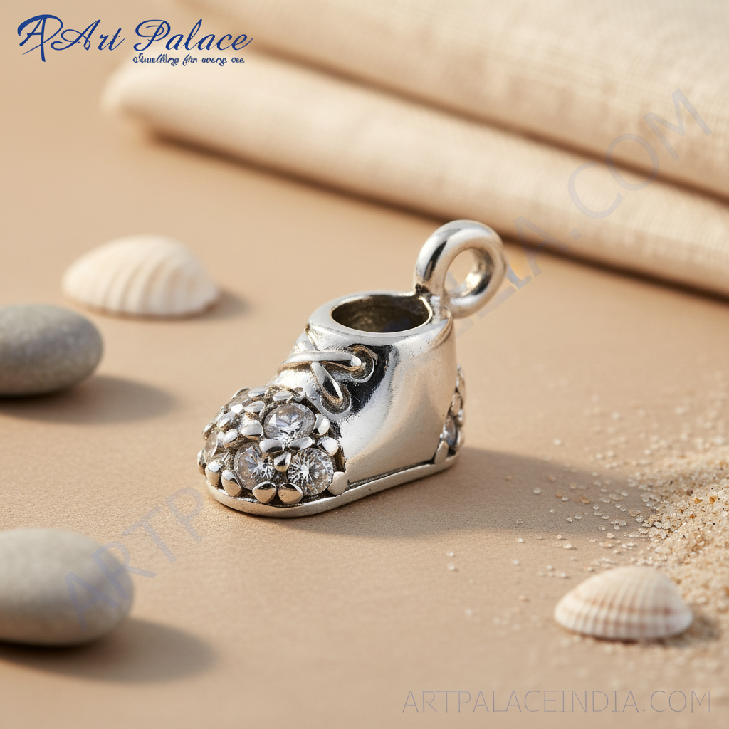 925 silver baby shoe pendant with cz | gift for new mom