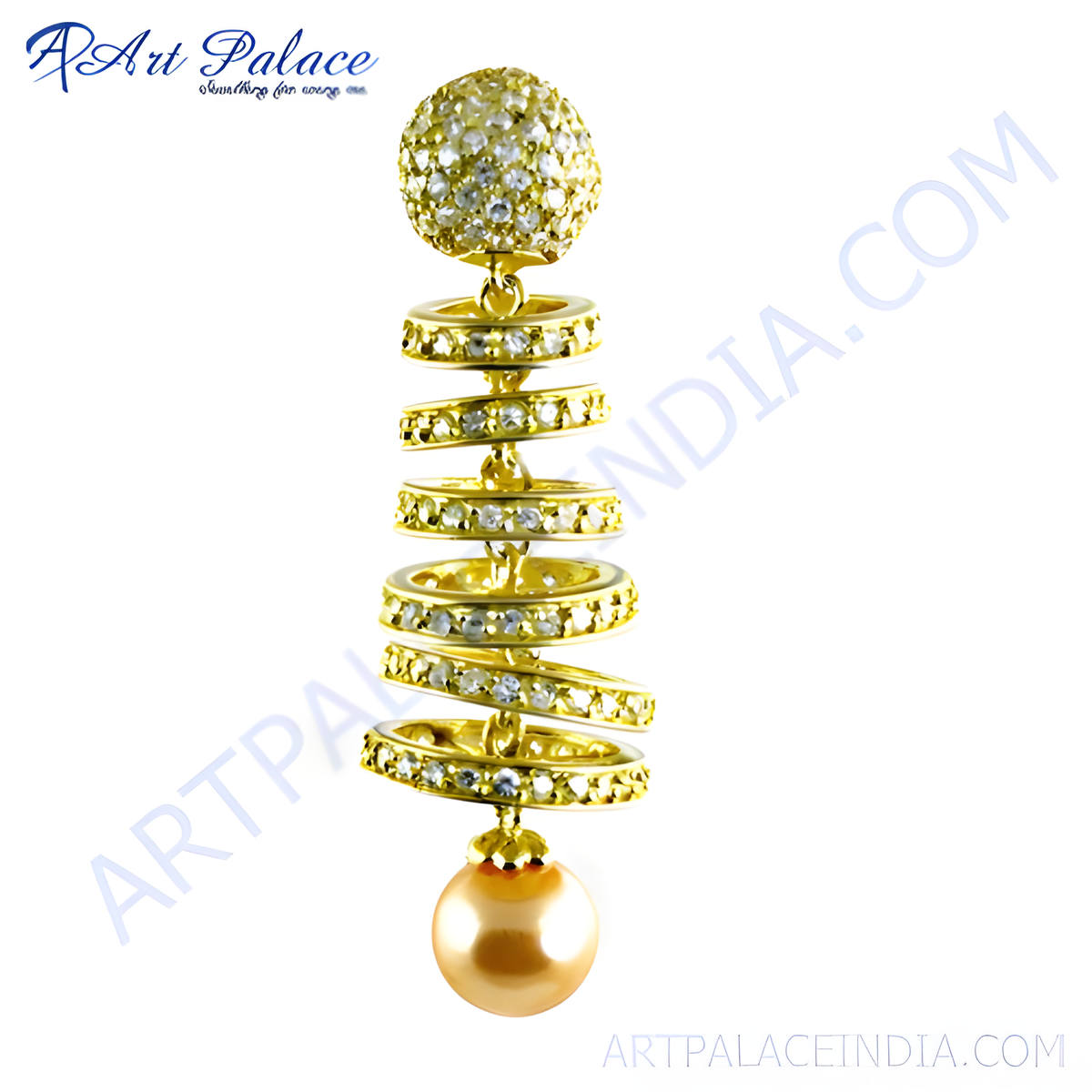 Gold plating dangle earrings with a spiral design and a gold plating pearl at the base