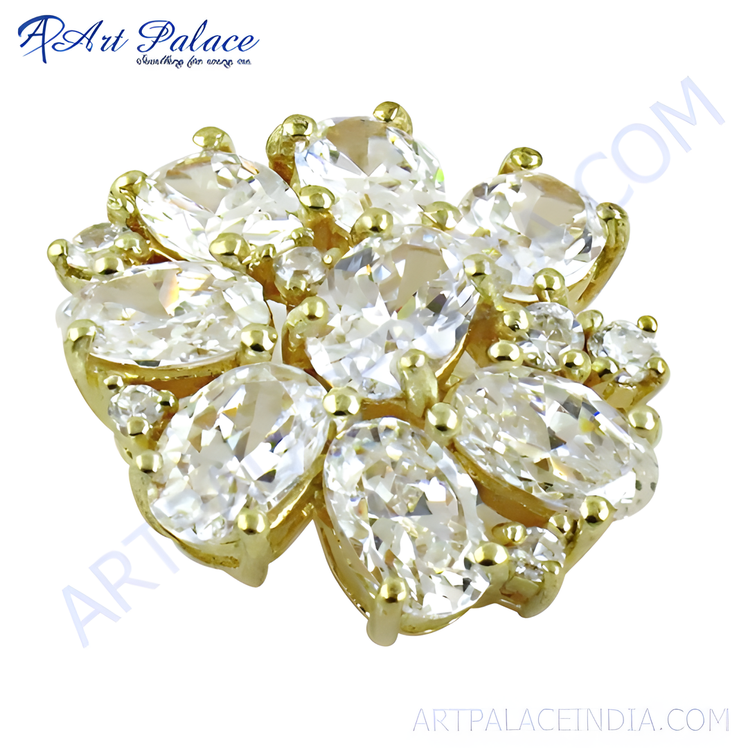 gold plating flower stud earrings with sparkling white cubic zirconia stones, perfect for adding elegance.