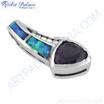 Load image into Gallery viewer, 925 sterling silver pendant with blue opal and purple amethyst gemstones.
