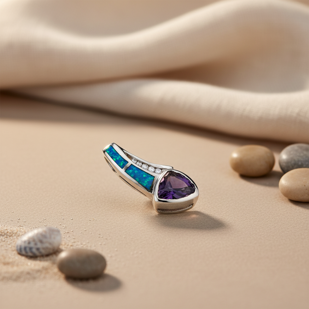 925 Silver Opal & Amethyst Pendant for Women | Gemstone Jewelry
