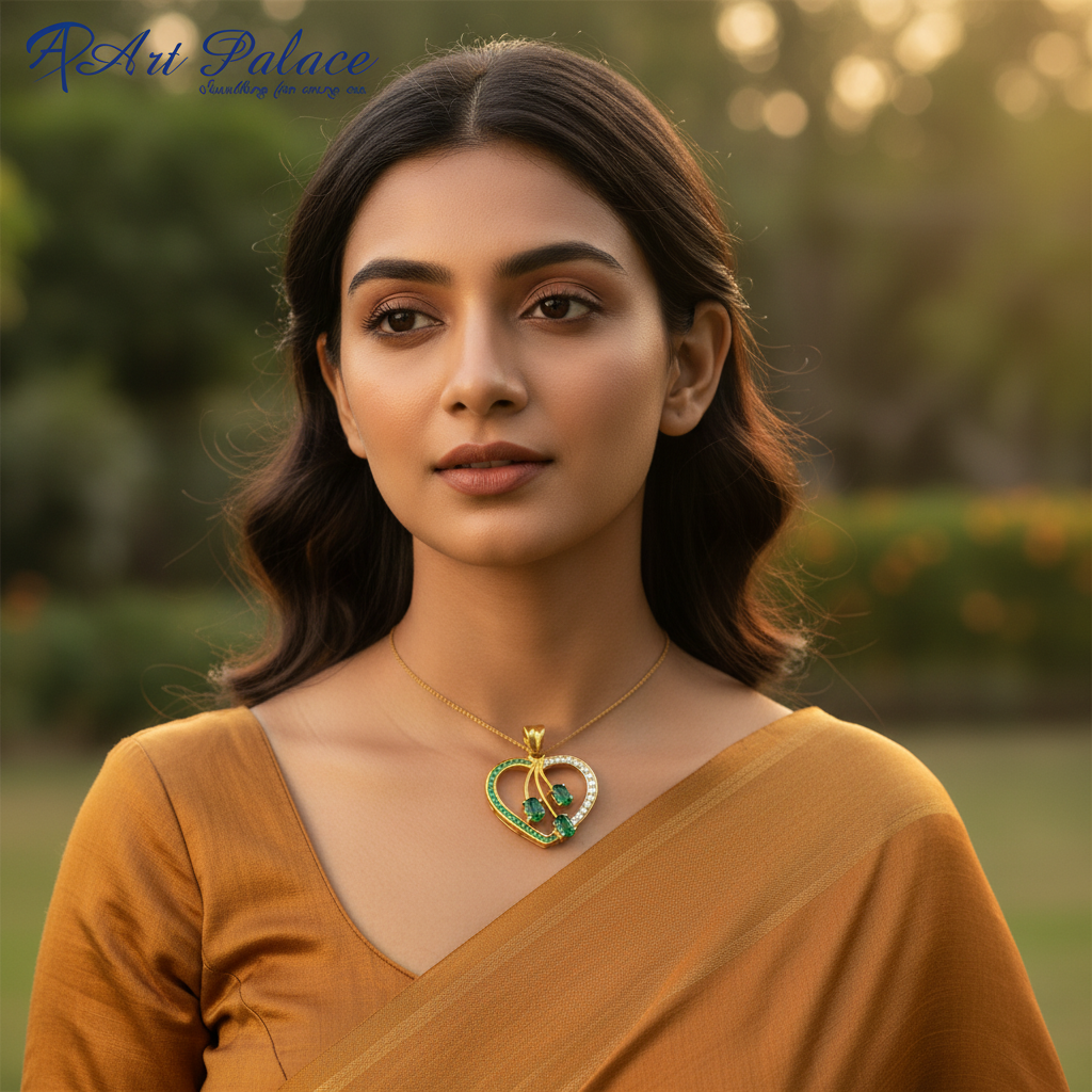 Collar con colgante de esmeralda dorada | Forma de corazón | Joyería para mujer