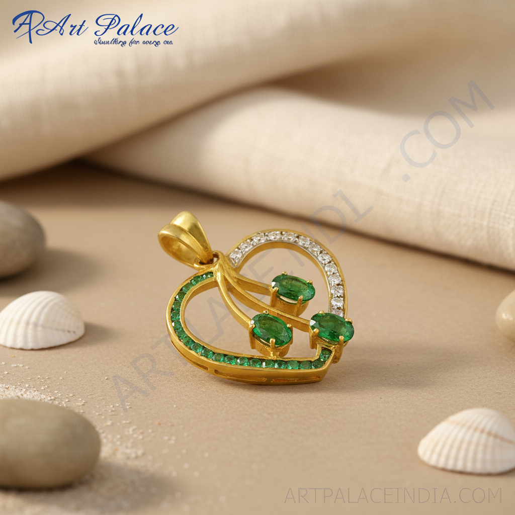 Collar con colgante de esmeralda dorada | Forma de corazón | Joyería para mujer