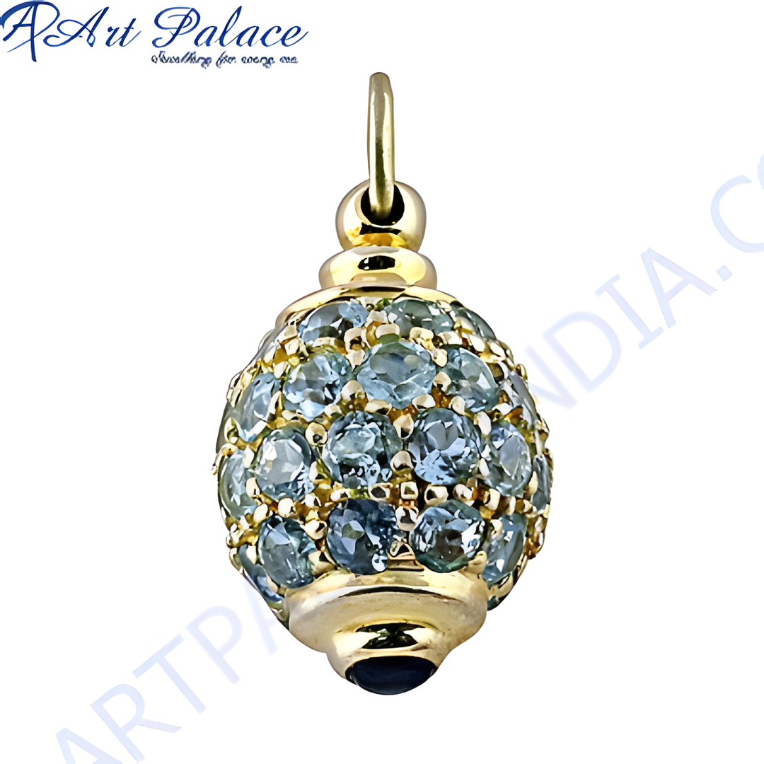 gold plating pendant with round aquamarine gemstones. A beautiful piece of fine gemstone jewelry.