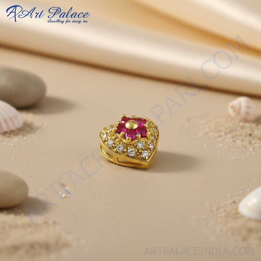 Colgante de corazón de rubí dorado | detalles de diamantes | regalo para ella