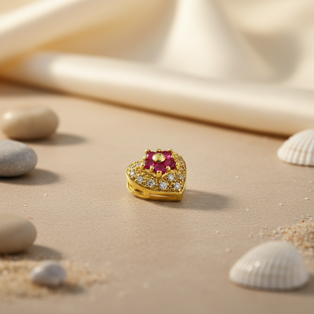 gold plating Ruby Heart Pendant | Diamond Accents | Gift for Her