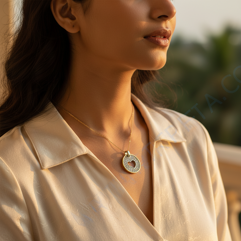 金银心形吊坠项链 | 女士水晶首饰