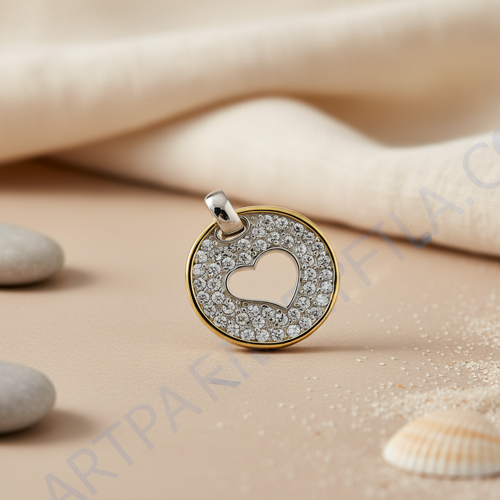 Collar con colgante de corazón de oro y plata | joyería de cristal para mujer