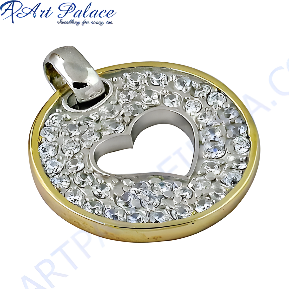 Gold plating and silver heart pendant necklace with crystal accents for women