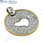 将图像加载到图库查看器中， gold plating and silver heart pendant necklace with crystal accents for women. Daily wear jewelry.
