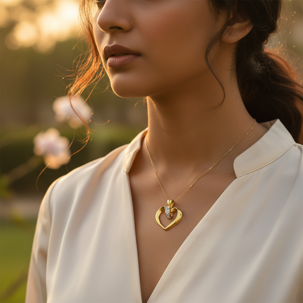 Colgante de corazón de oro con diamantes para mujer | Regalo elegante