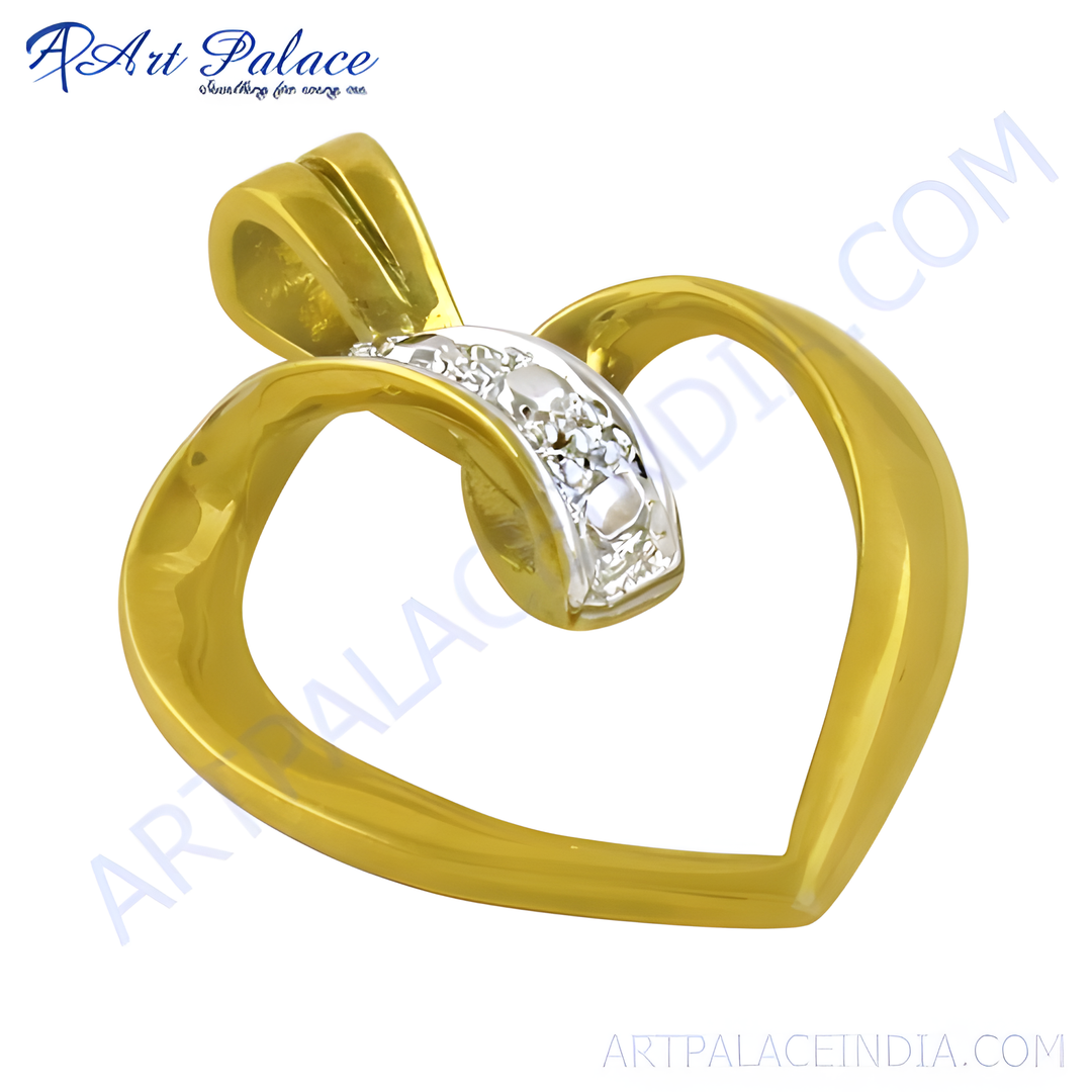 gold plating heart pendant with diamonds. A heart-shaped pendant with a diamond accent.