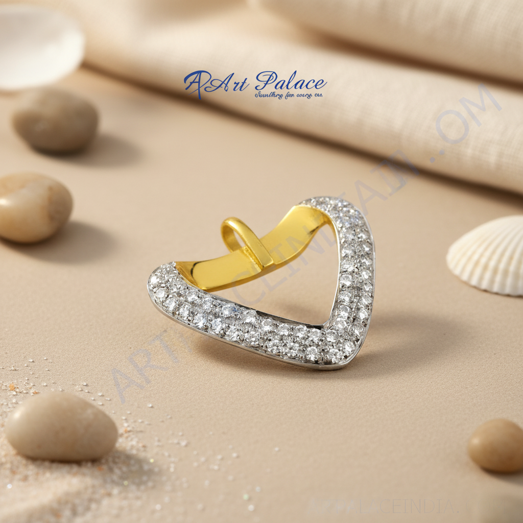 Colgante de corazón de diamantes en oro y plata de 18 quilates para mujer