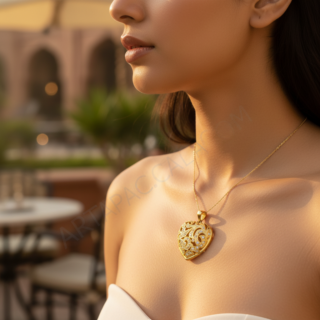 Colgante de corazón de oro con piedras preciosas blancas para mujer