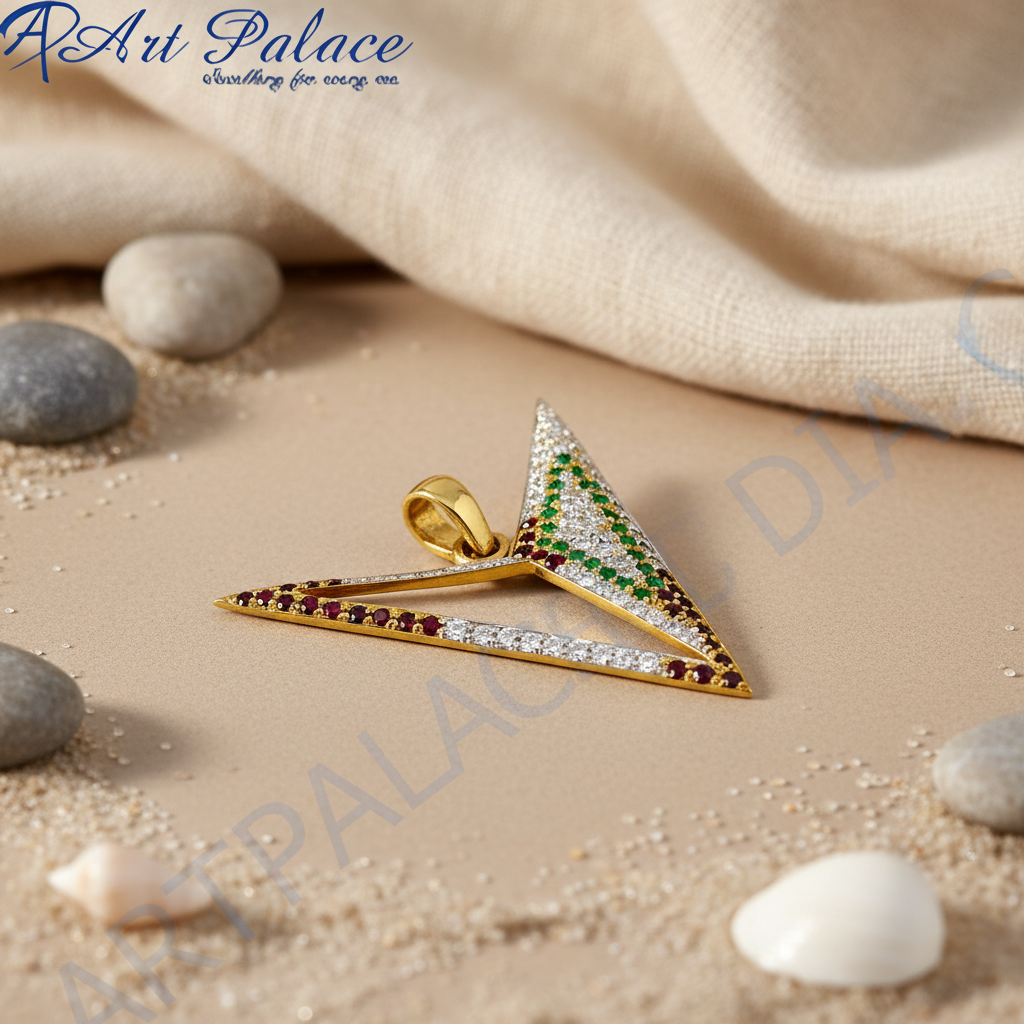 Collar con colgante triangular de oro y piedras preciosas | joyería de moda