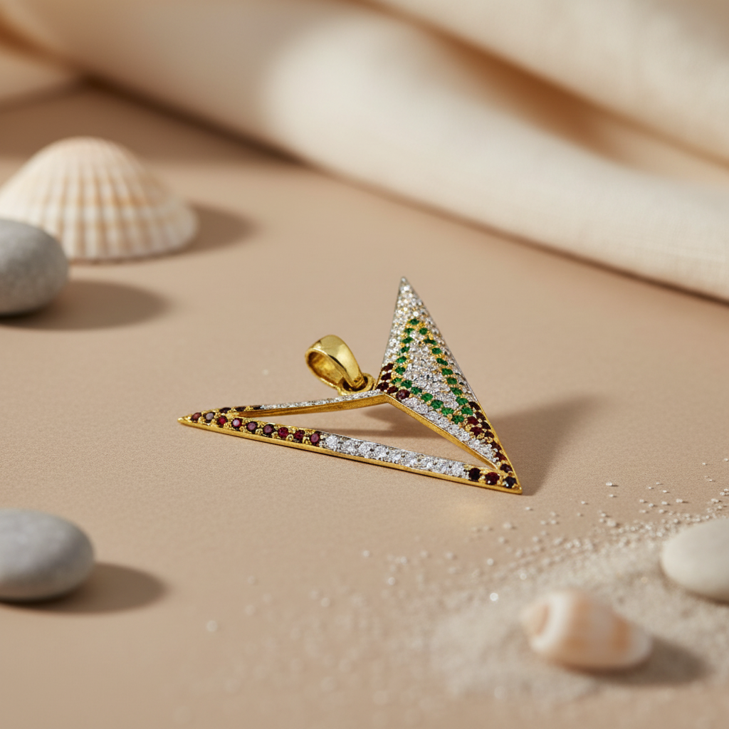 gold plating Triangle Pendant Necklace with Gemstones | Fashion Jewelry