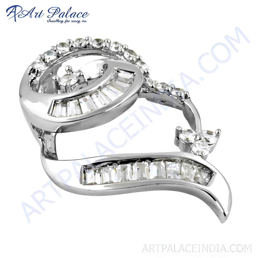 Silver pendant with sparkling cubic zirconia stones. Elegant and modern design for women.