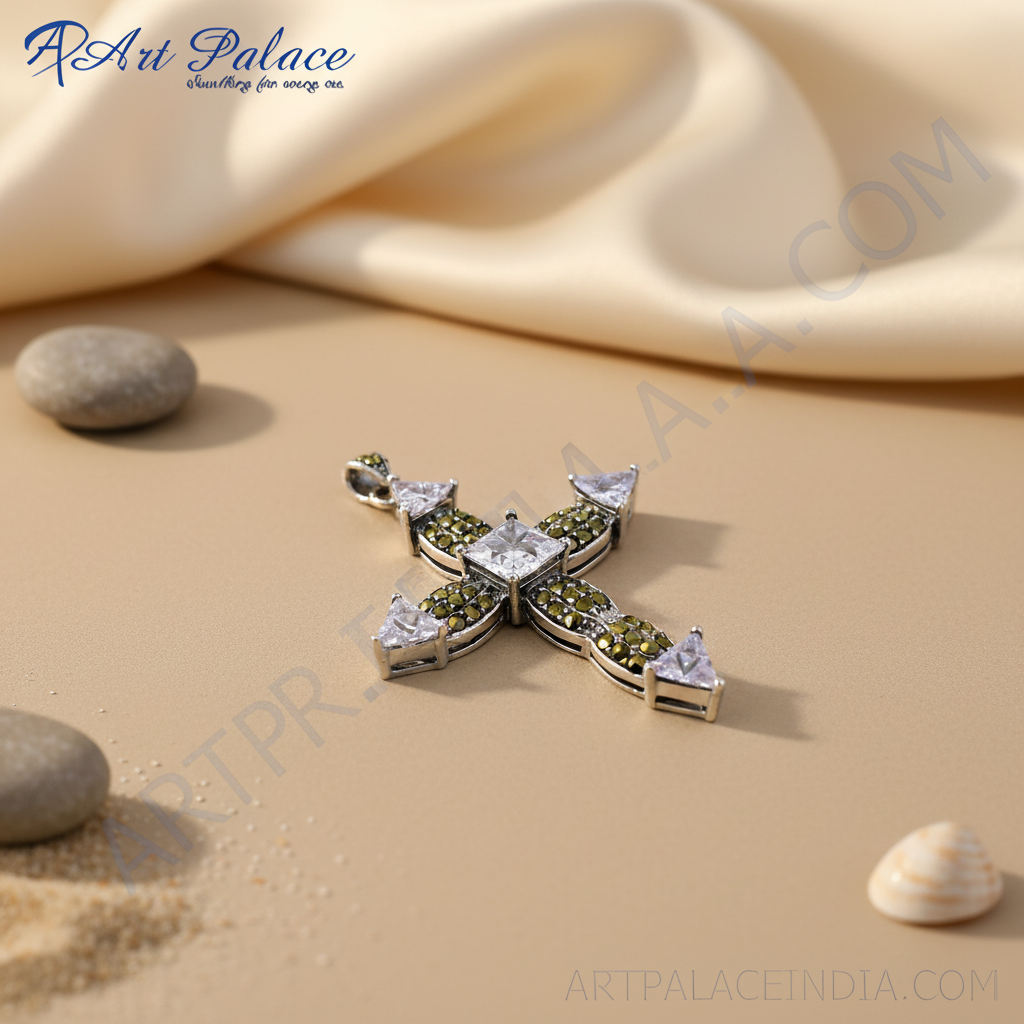 925 Silver Cross Pendant Necklace for Women | Gemstone Jewelry