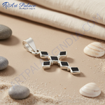 Load image into Gallery viewer, 925 Silver Black Enamel Cross Pendant for Women
