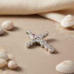 将图像加载到图库查看器中， Silver Cross Pendant with Pink &amp; White Gemstones | Gift for Her
