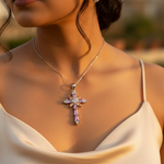 将图像加载到图库查看器中， 925 Silver Pink &amp; Yellow Gemstone Cross Pendant for Women
