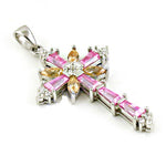 将图像加载到图库查看器中， 925 Silver Pink &amp; Yellow Gemstone Cross Pendant for Women
