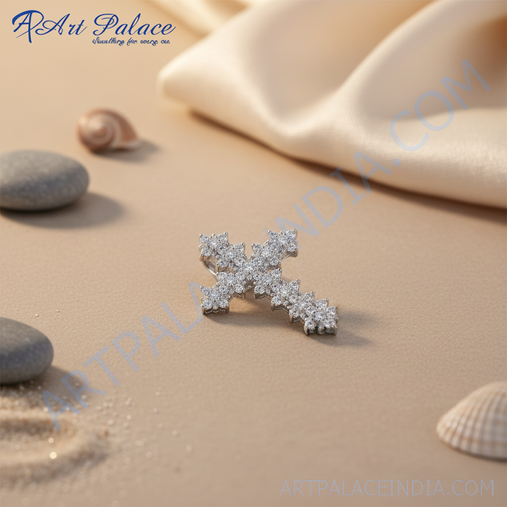 Silver cubic zirconia cross pendant for women | daily wear