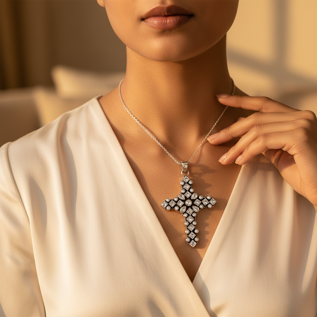 925 Silver Cubic Zirconia Cross Pendant for Women | Gift Jewelry