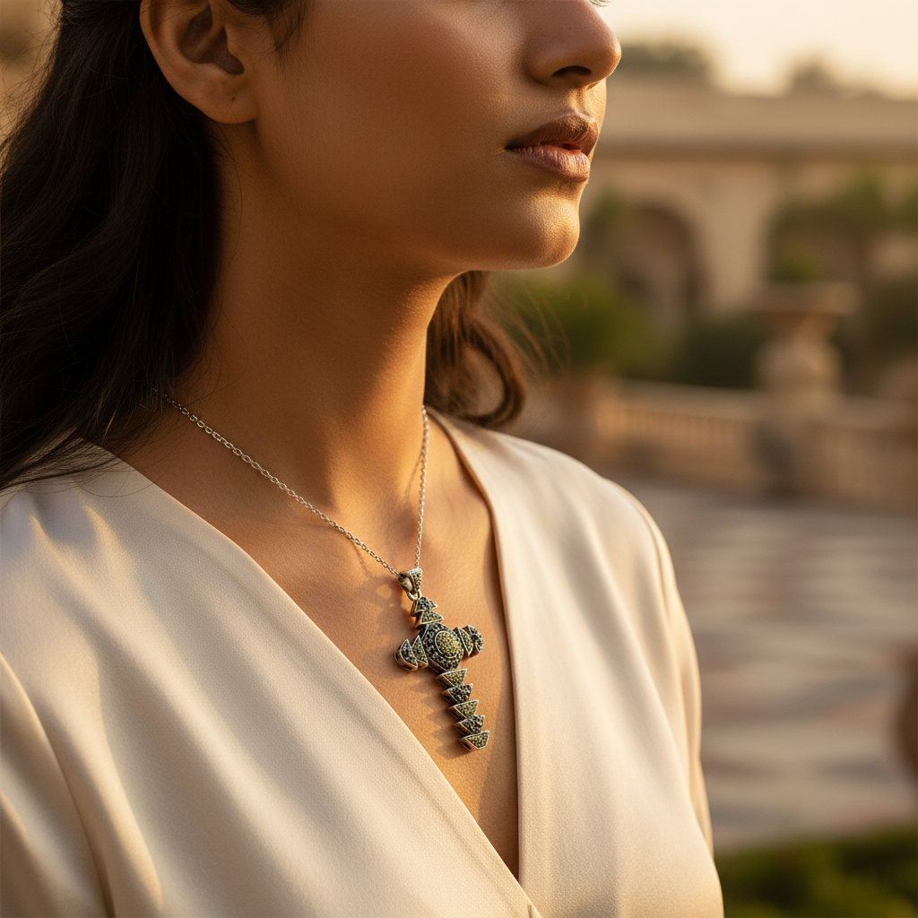 925 Silver Cross Pendant Necklace for Women | Gemstone Jewelry