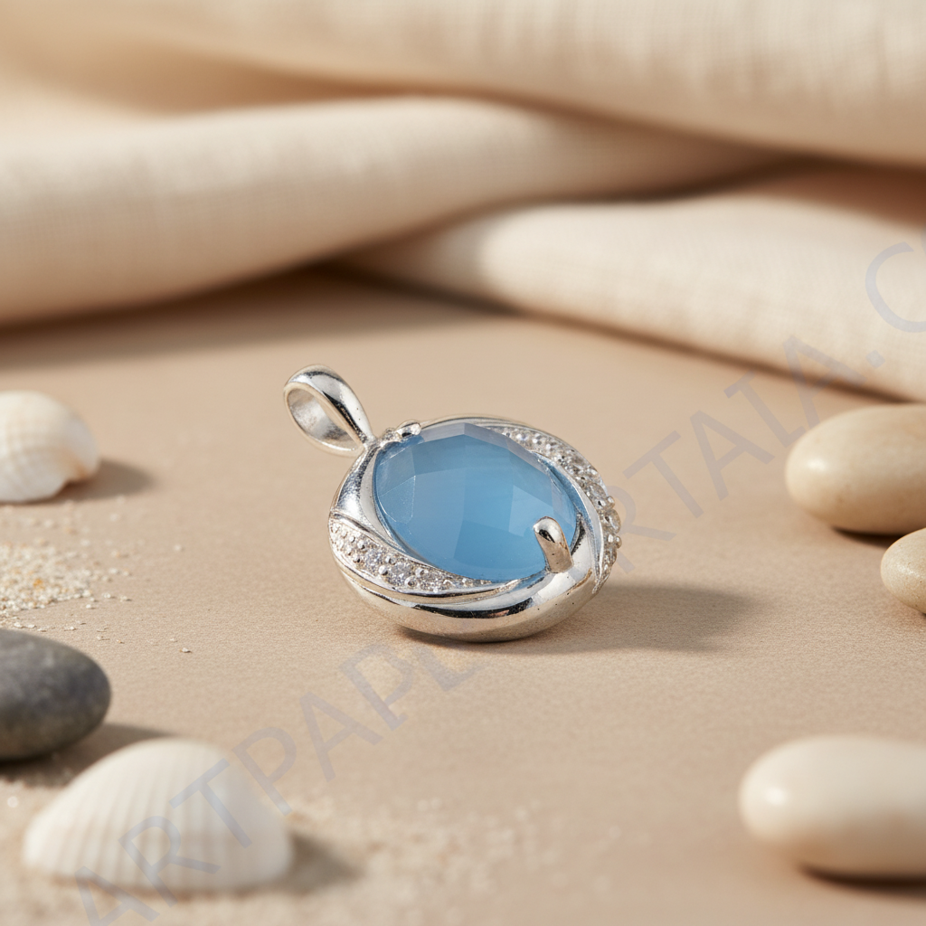925 sterling silver chalcedony pendant | blue gemstone jewelry