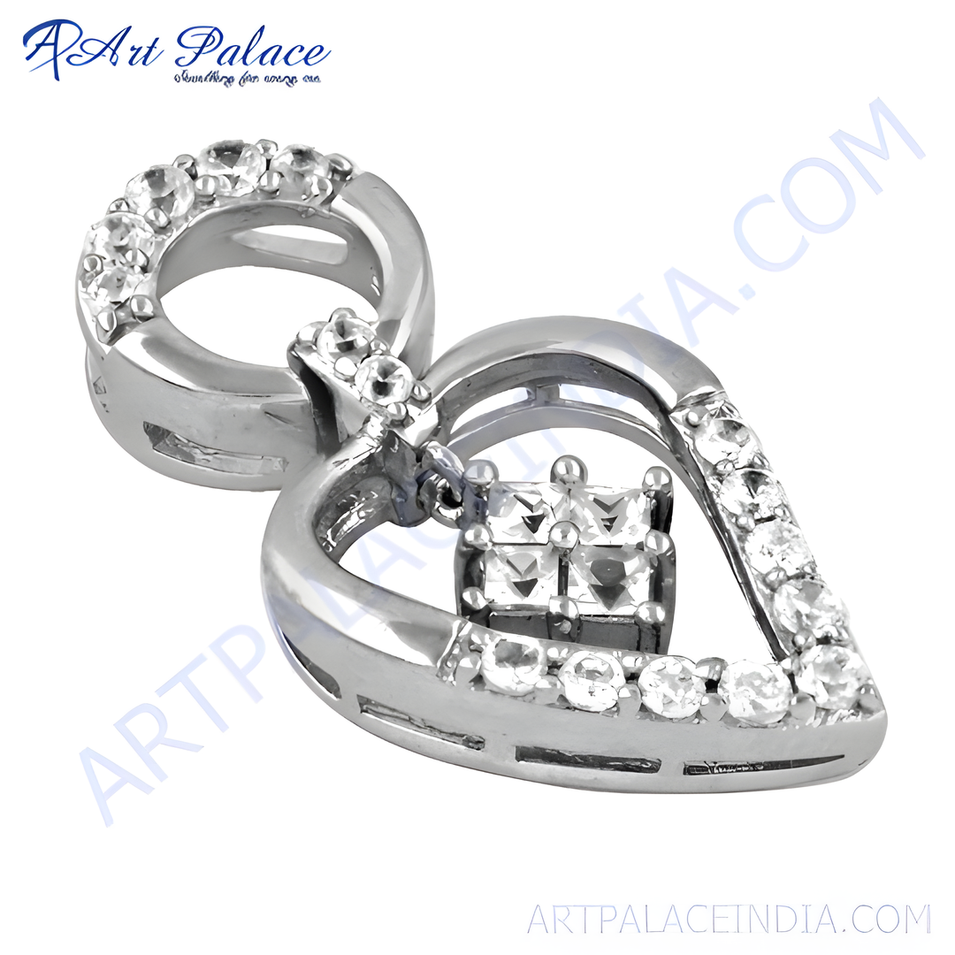 925 sterling silver heart pendant with sparkling cubic zirconia stones, perfect for gifting