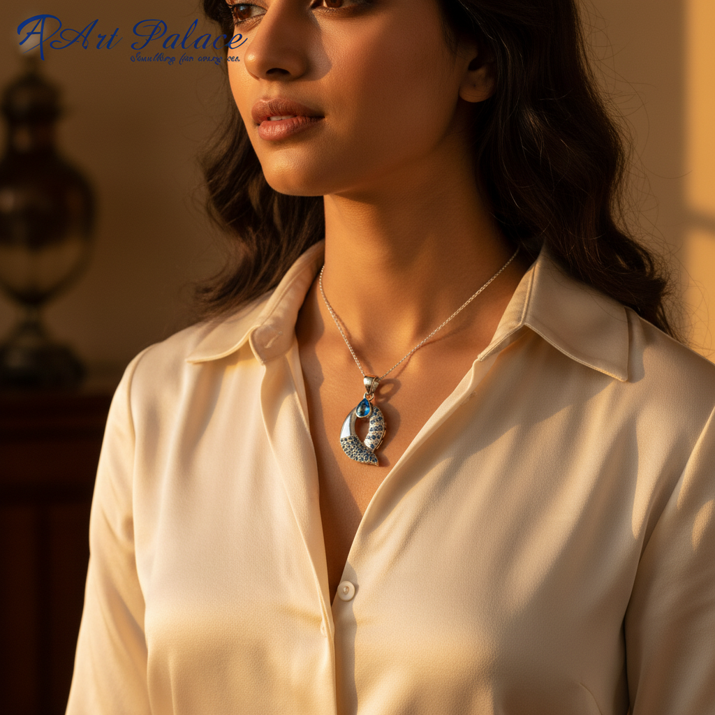 925 Silver Blue Gemstone Pendant for Women | Modern Jewelry