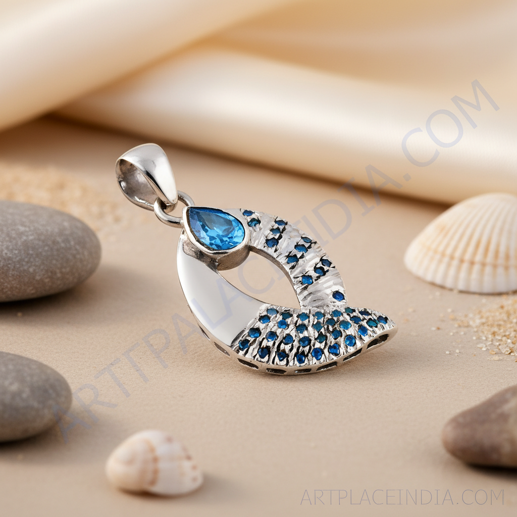 925 Silver Blue Gemstone Pendant for Women | Modern Jewelry