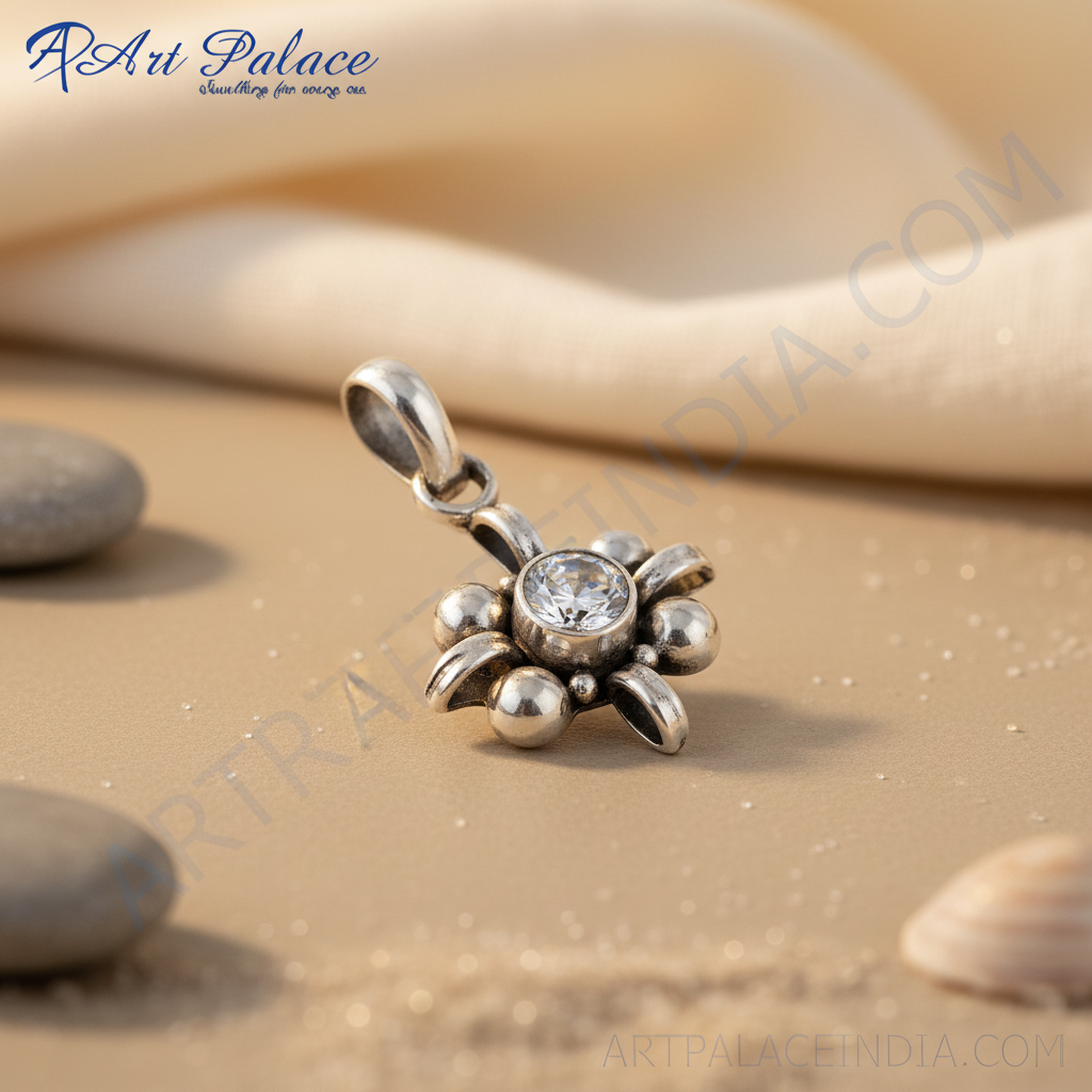 925 silver flower pendant with cubic zirconia | women's jewelry