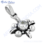 Load image into Gallery viewer, 925 sterling silver flower pendant with a clear cubic zirconia center stone for women.
