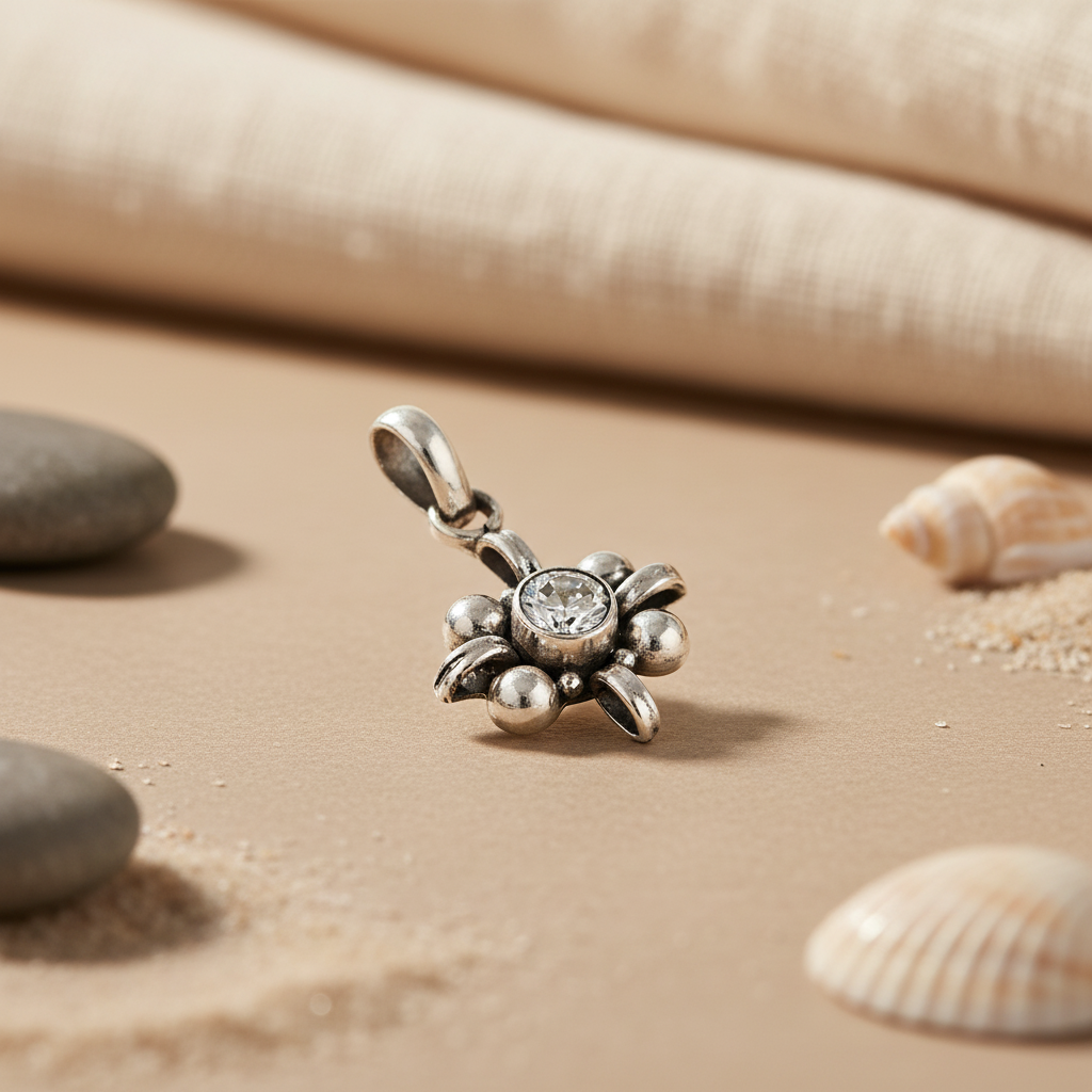 925 Silver Flower Pendant with Cubic Zirconia | Women's Jewelry