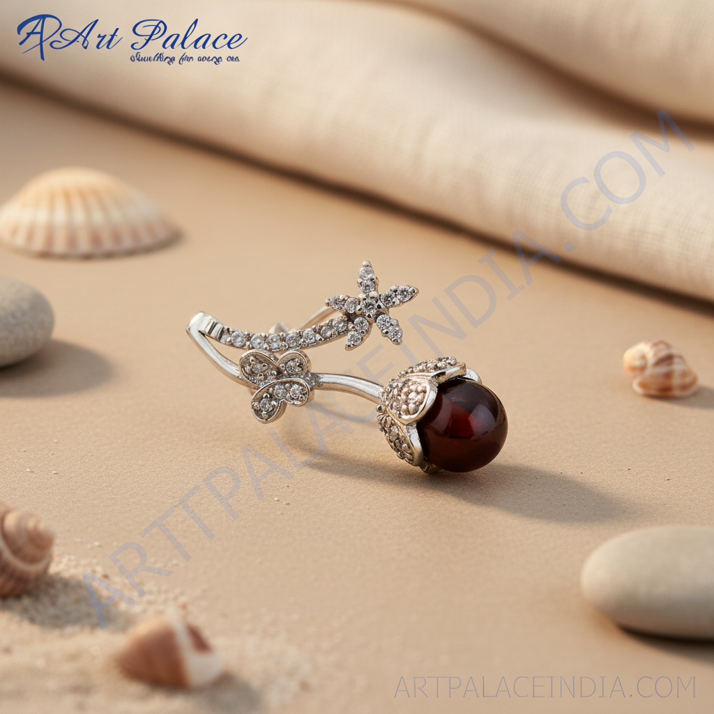 925 Silver Red Garnet Earring for Women | Flower Design