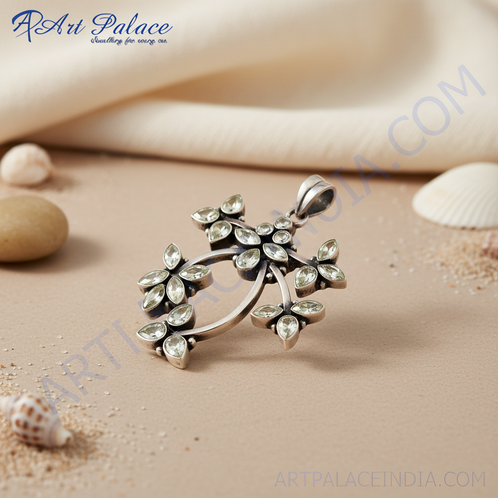 925 silver flower pendant necklace for women | gemstone jewelry