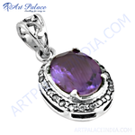 Load image into Gallery viewer, 925 sterling silver amethyst pendant with purple gemstone and a halo of white stones
