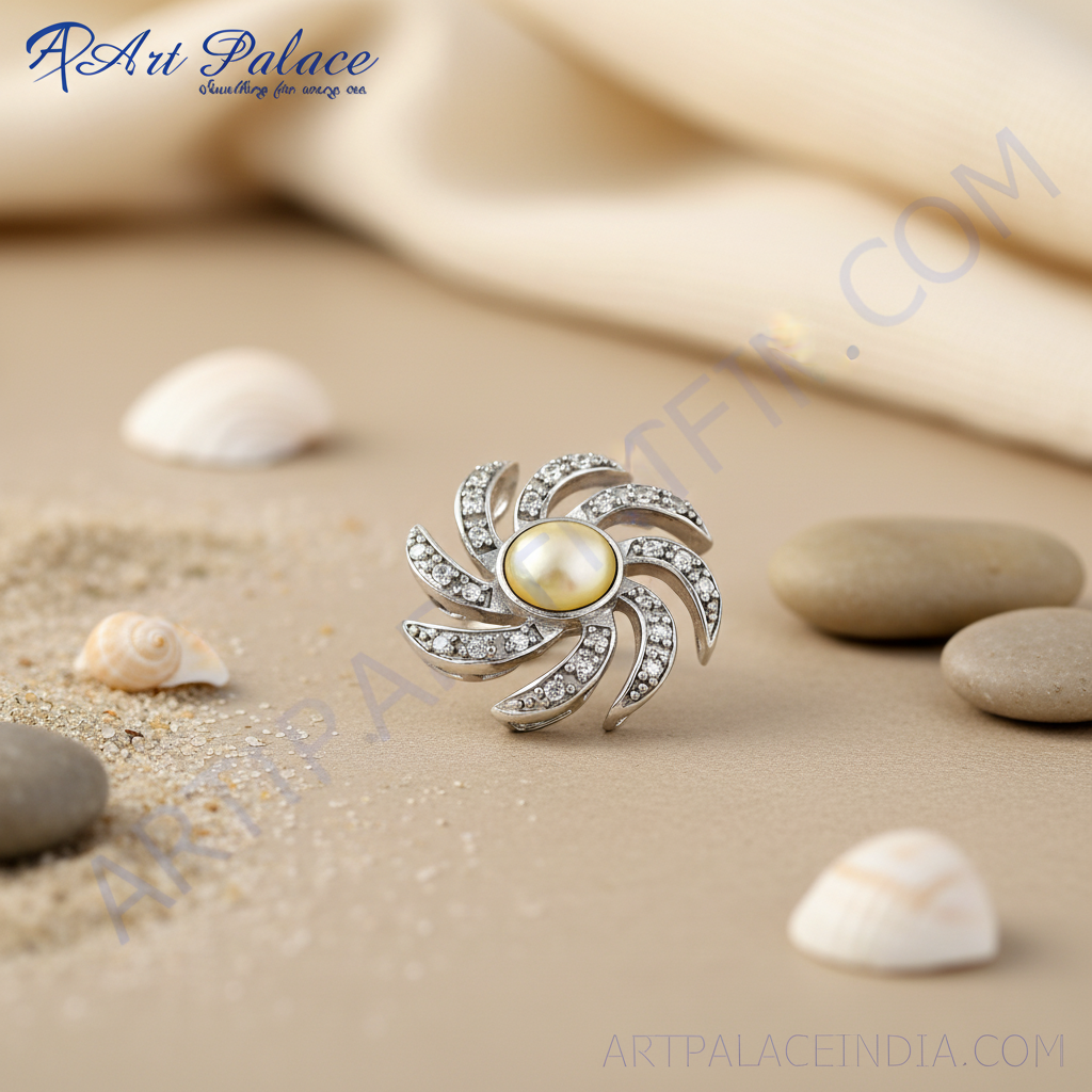 925 silver flower ring with yellow gemstone | women's jewelry