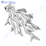 Load image into Gallery viewer, Sterling silver coral branch pendant with sparkling cubic zirconia. Elegant silver necklace for women.
