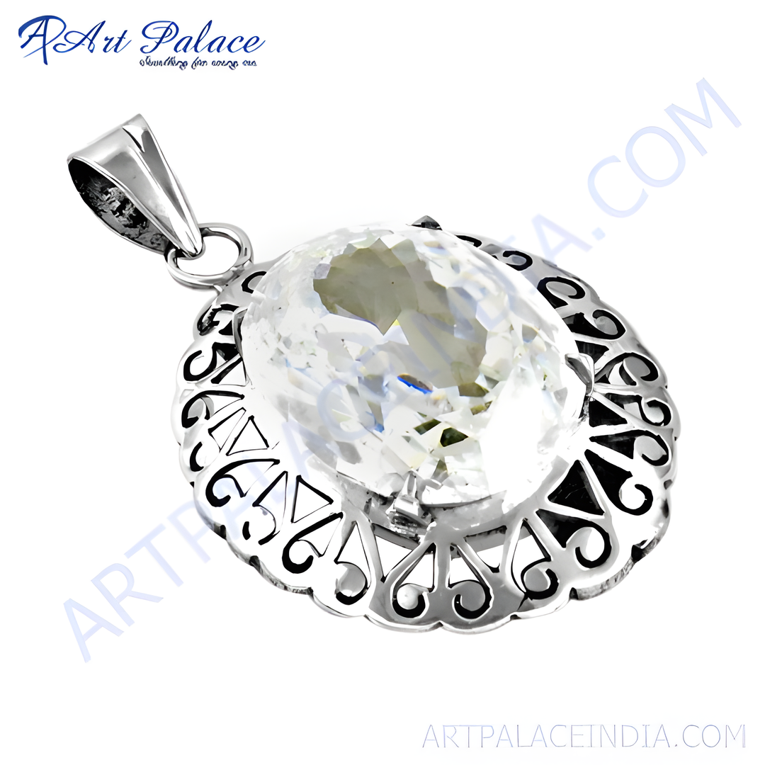 925 sterling silver pendant featuring a large clear cubic zirconia gemstone, perfect for women's daily wear