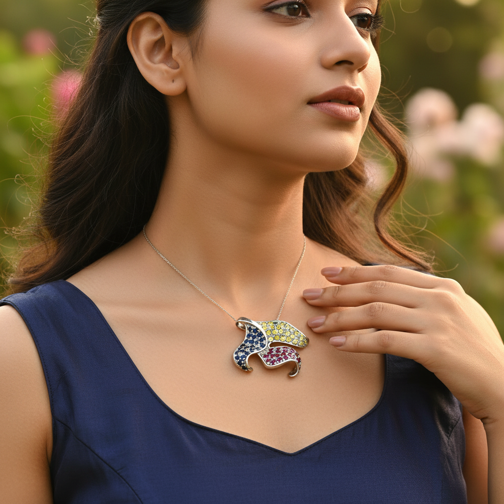 Silver ruby sapphire pendant for women | gemstone jewelry