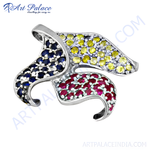 Load image into Gallery viewer, Sterling silver pendant with ruby, sapphire and yellow gemstones, a unique and colorful jewelry piece.
