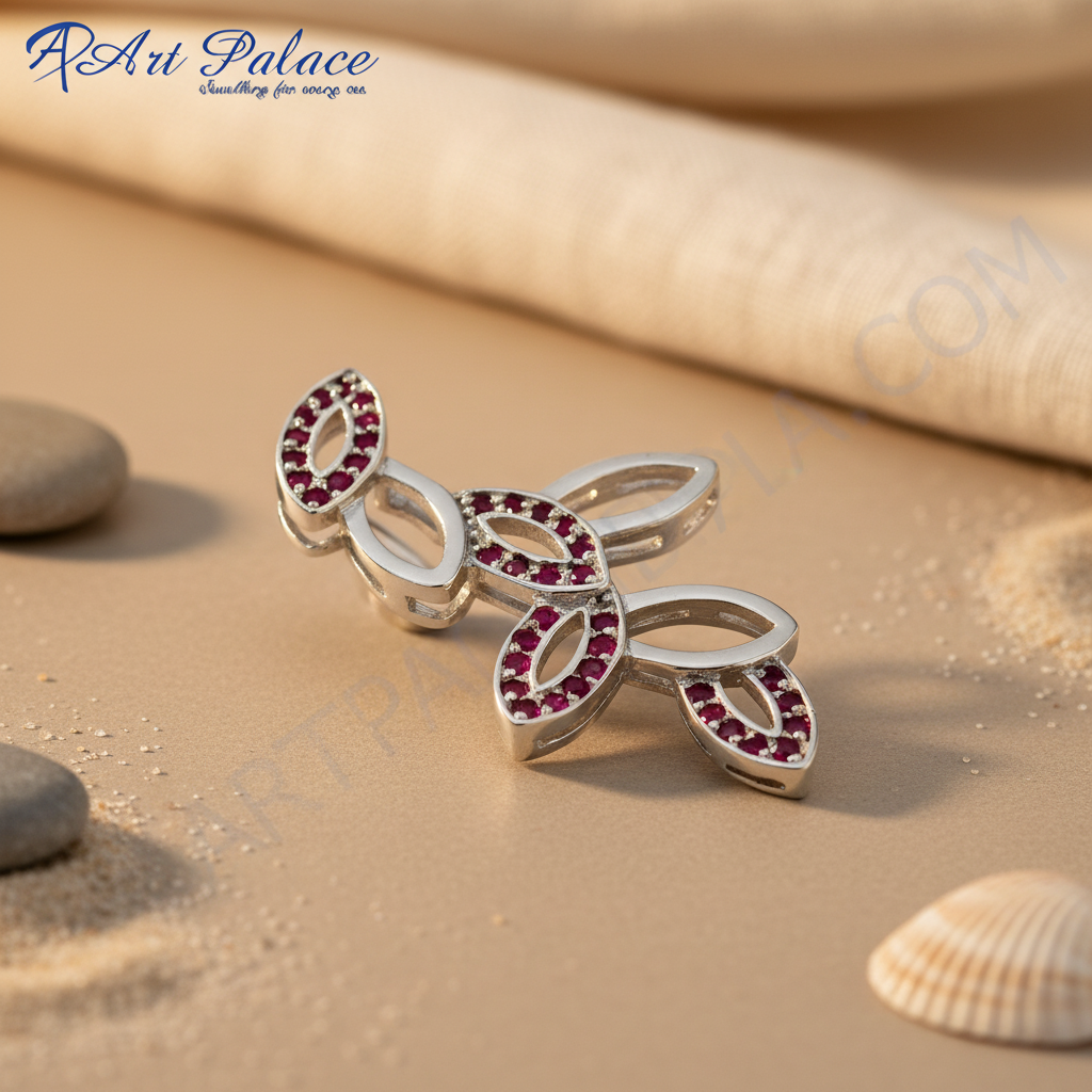 925 Silver Ruby Pendant for Women | Leaf Design Jewelry